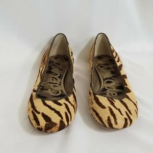 Sam Edelman JOYA Calf Hair Tiger Print Spike Heel Hidden Low Wedge Ballet Flats